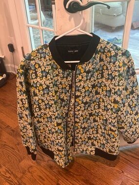 Sister Jane Black Floral Quilted Bomber Jacket with Yellow and Blue Flowers
